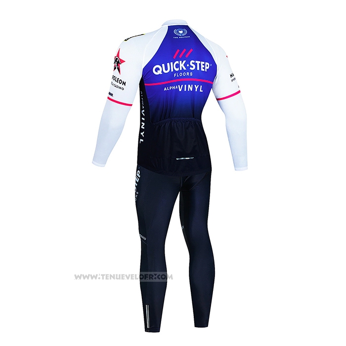 2023 Maillot Cyclisme Deceuninck Quick Step Blanc Bleu Manches Longues et Cuissard